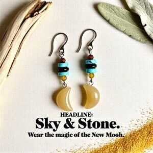 Southwestern & Boho Vibes! Long Moon Danglers! Aventurine Howlite + Agate Beads